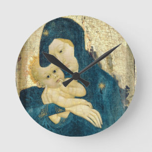Madonna and Child, Bourgogne School (oil on panel) Round Clock