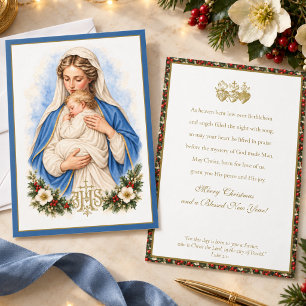 Madonna and Child Christmas Card with Gold IHS