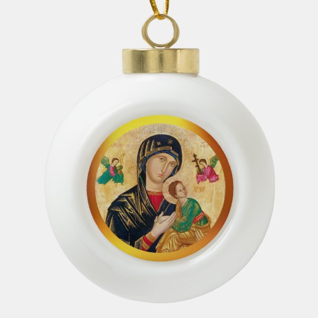 Madonna and child Christmas Ceramic Ball Christmas Ornament (Front)