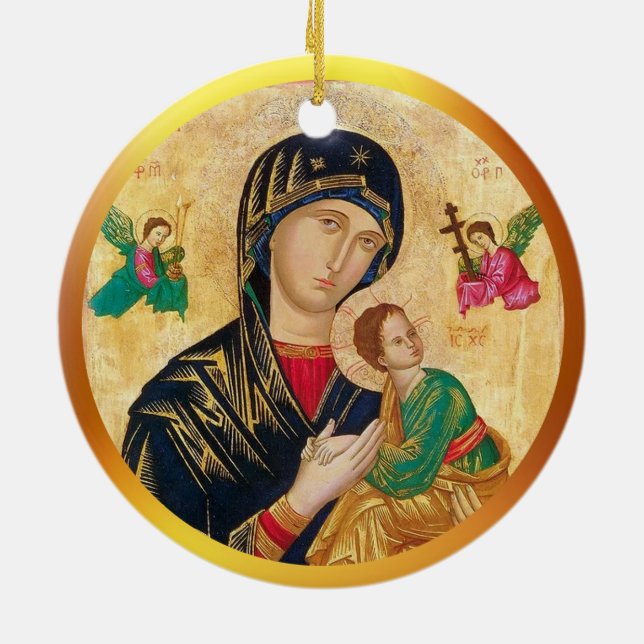 Madonna and child Christmas & golden frame Ceramic Tree Decoration (Back)