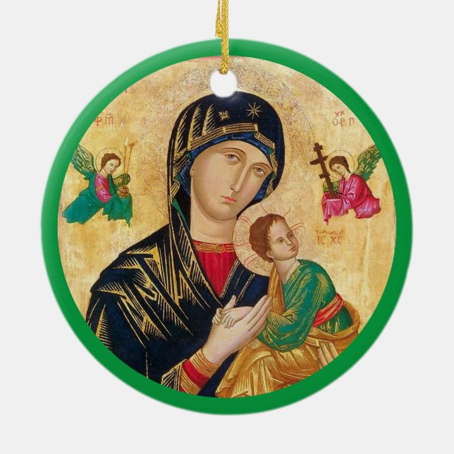Madonna and child Christmas & green frame Ceramic Tree Decoration (Back)
