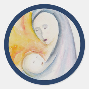 Madonna and Child Elegant Religious Watercolor  Classic Round Sticker