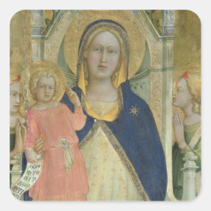 Madonna and Child enthroned with Saints, detail sh Square Sticker