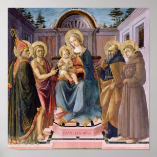 Madonna and Child Enthroned with  SS Poster