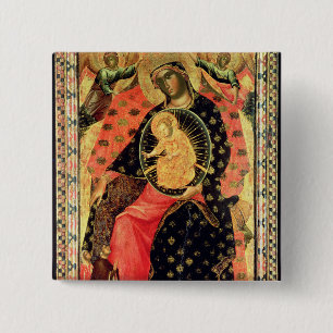 Madonna and Child Enthroned with Two Devout People 15 Cm Square Badge