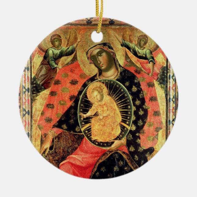 Madonna and Child Enthroned with Two Devout People Ceramic Tree Decoration (Front)