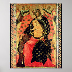 Madonna and Child Enthroned with Two Devout People Poster