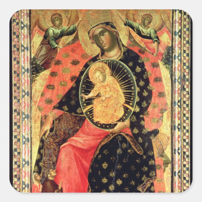 Madonna and Child Enthroned with Two Devout People Square Sticker (Front)