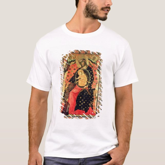 Madonna and Child Enthroned with Two Devout People T-Shirt (Front)