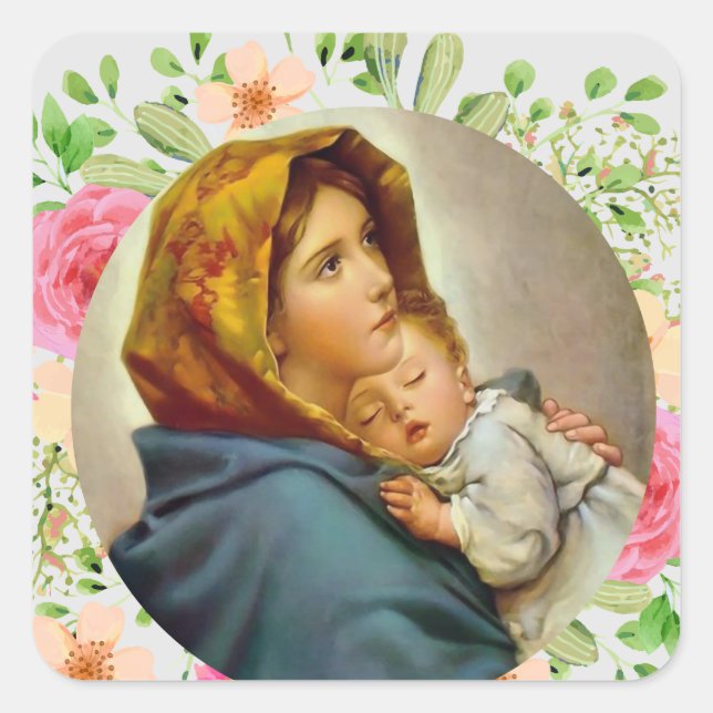 Madonna and Child famous vintage art Square Sticker (Front)