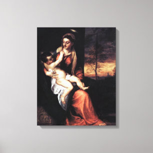 Madonna and Child In An Evening Landscape - Titian Canvas Print