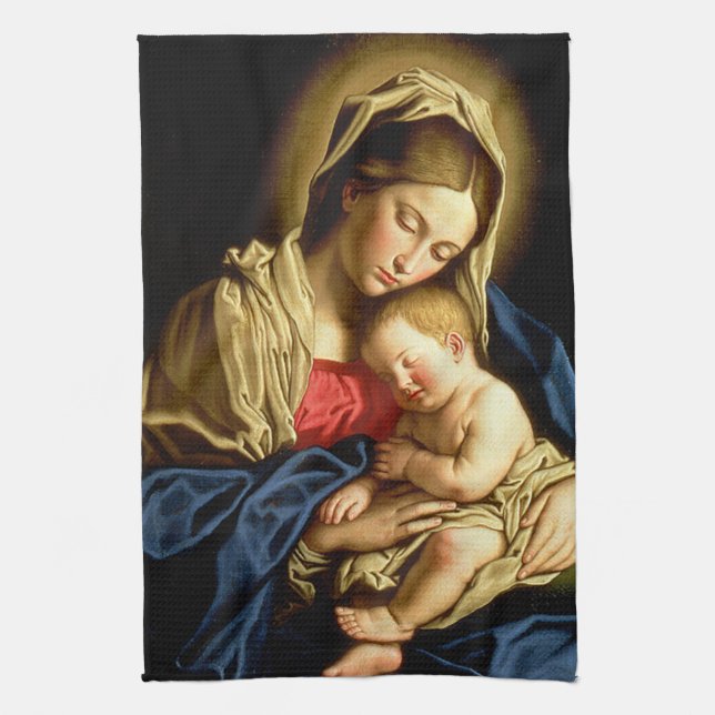Madonna and Child Jesus - Sassoferrato Tea Towel (Vertical)