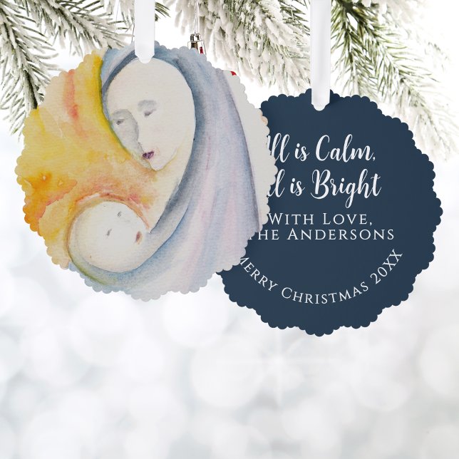 Madonna and Child Midnight Blue Keepsake Greeting Tree Decoration Card (Creator Uploaded)