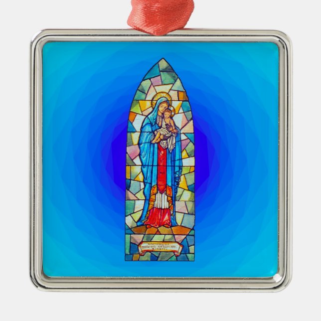 Madonna and Child Nativity Stained Glass Style Metal Tree Decoration (Front)