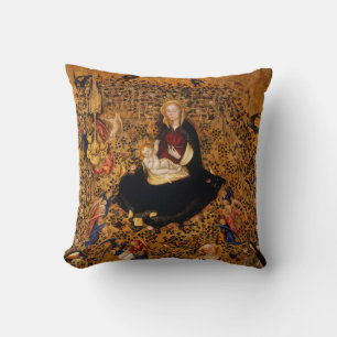 MADONNA AND CHILD OF ROSE BOWER,ANGELS Christmas Cushion