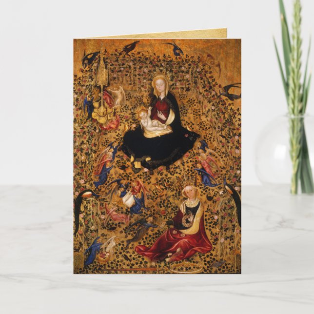 MADONNA AND CHILD OF ROSE BOWER,ANGELS Christmas Holiday Card (Front)