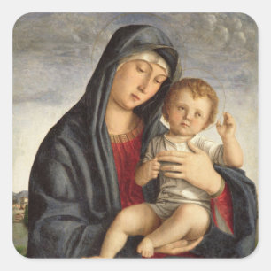 Madonna and Child (oil on panel) 2 Square Sticker