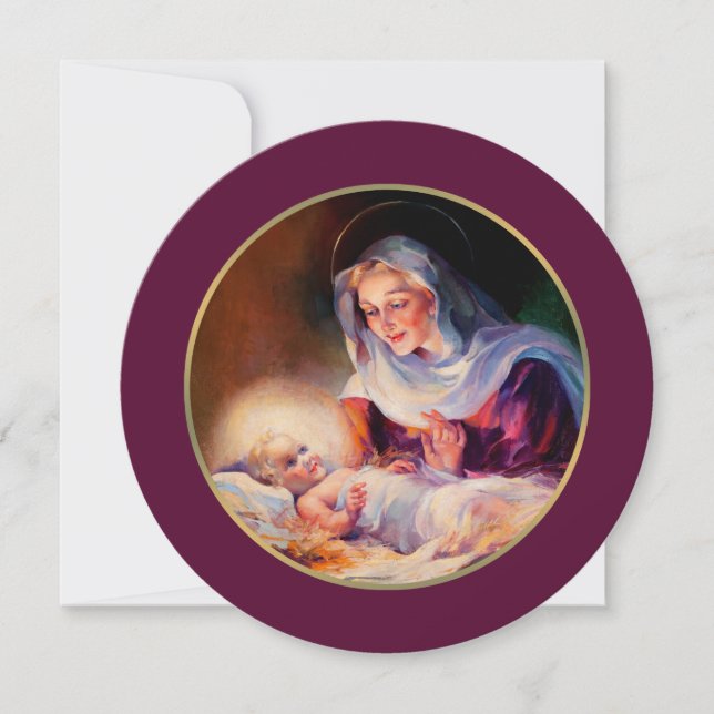 Madonna and Child. Religious Flat Christmas Cards (Front)