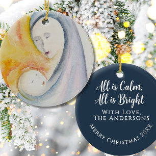Madonna and Child Religious Keepsake Dark Blue Ceramic Tree Decoration