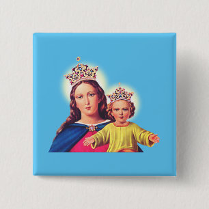 Madonna and Child - Sacred Virgin Mary & Jesus Art 15 Cm Square Badge