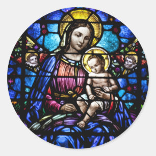 Madonna and Child Stained Glass Look Classic Round Sticker