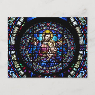 Madonna and Child - stained glass window Postcard