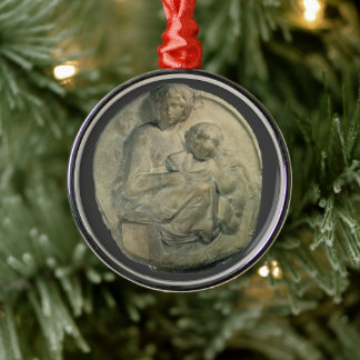 Madonna and Child, Tondo Pitti by Michelangelo Metal Tree Decoration