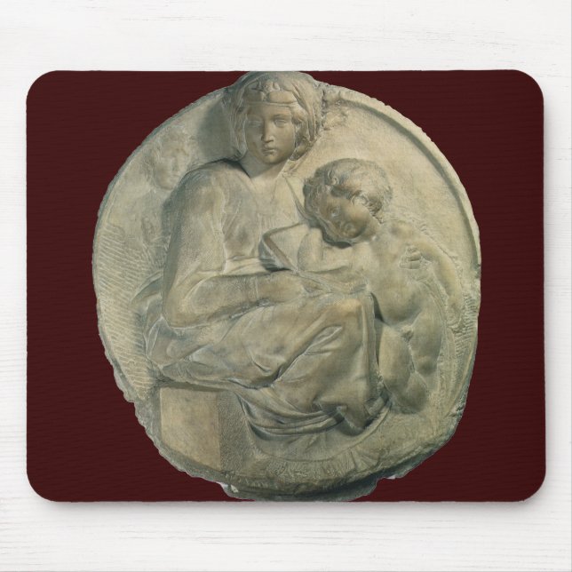 Madonna and Child, Tondo Pitti by Michelangelo Mouse Mat (Front)
