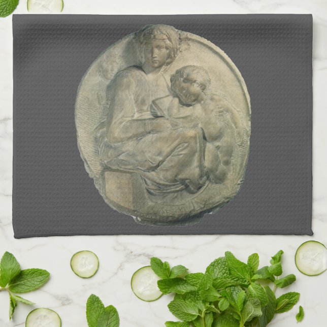 Madonna and Child, Tondo Pitti by Michelangelo Tea Towel (Folded)