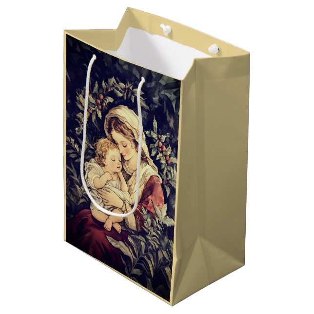 Madonna and Child Vintage Christmas Medium Gift Bag (Front Angled)