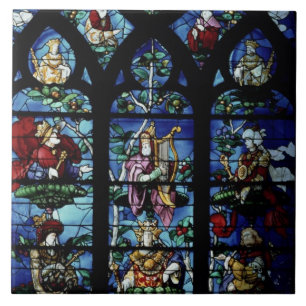 Madonna and Child with angels and portraits reflec Tile