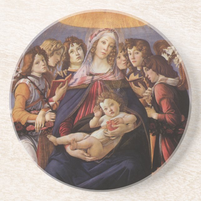 Madonna and Child with Angels by Sandro Botticelli Coaster (Front)