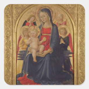 Madonna and Child with Angels, c.1467 (oil on pane Square Sticker