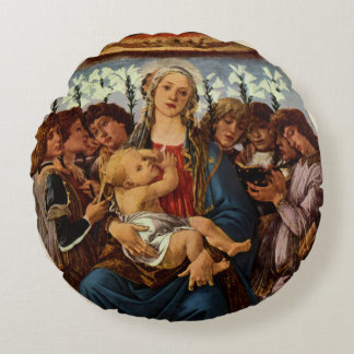 Madonna and Child with Eight Angels by Botticelli Round Cushion