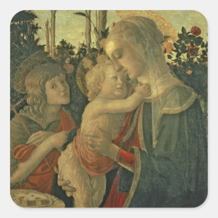 Madonna and Child with St. John the Baptist (oil o Square Sticker