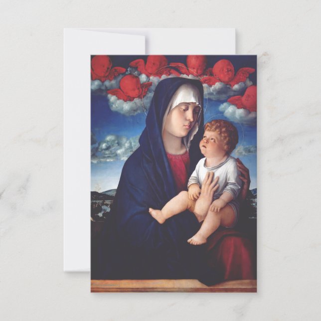 Madonna And Red Cherubim Holy Card (Front)
