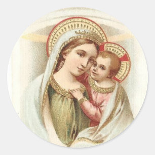 Madonna Blessed Mary with Baby Jesus Classic Round Sticker