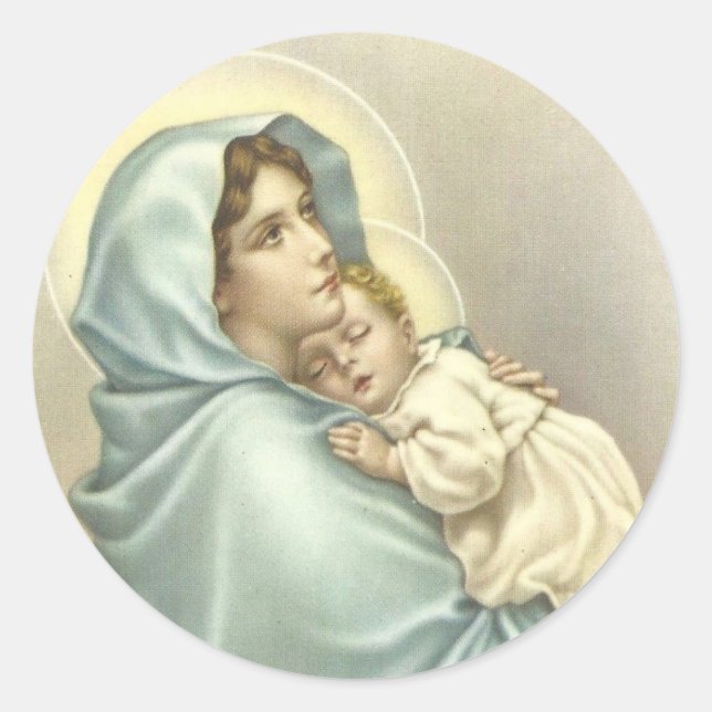 Madonna Blessed Mary with Baby Jesus Classic Round Sticker (Front)
