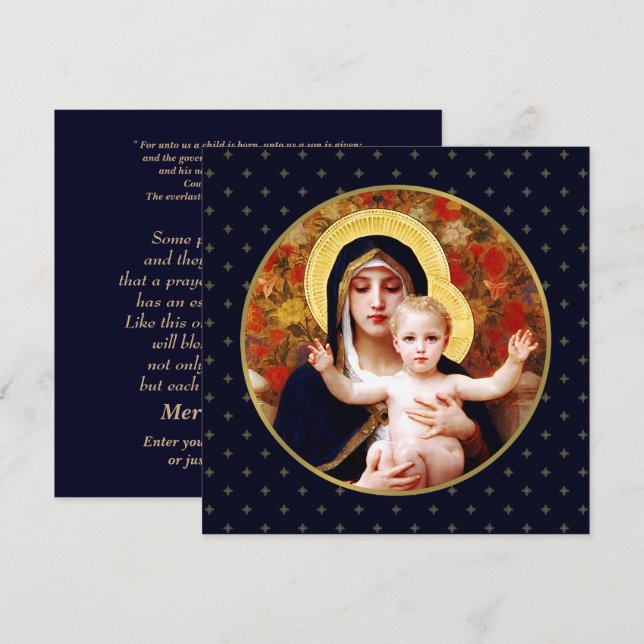 Madonna by W. Bouguereau. Religious Christmas Card (Front/Back)