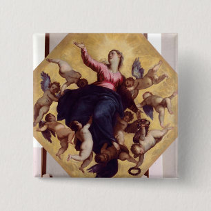 Madonna Carried by Angels (ceiling fresco) 15 Cm Square Badge