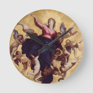 Madonna Carried by Angels (ceiling fresco) Round Clock