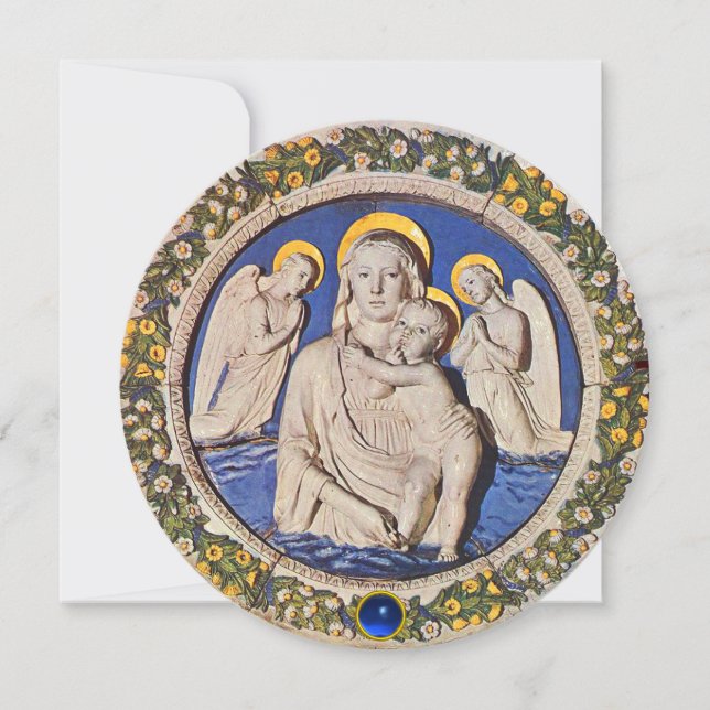 MADONNA,CHILD AND ANGELS Blue Sapphire Christmas Invitation (Front)
