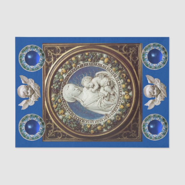 MADONNA,CHILD AND ANGELS NATIVITY FLORAL CROWN TISSUE PAPER (Front)