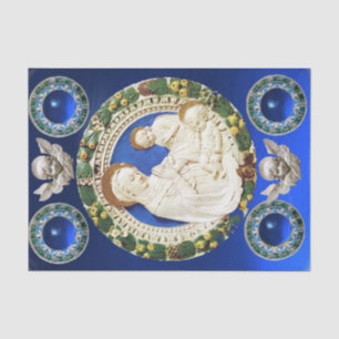 MADONNA,CHILD AND ANGELS NATIVITY FLORAL CROWN TISSUE PAPER