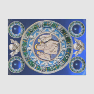 MADONNA,CHILD,ANGELS NATIVITY FLORAL CROWN Blue Tissue Paper