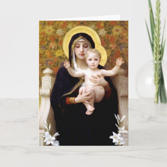 Madonna & Child by Bouguereau Religious Christmas Holiday Card (Front)