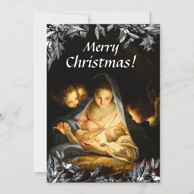 Madonna Child ClassicArt Victorian Holly Christmas Holiday Card (Front)