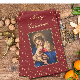 Madonna & Child Religious Christmas Decorations Tea Towel
