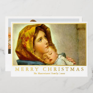 Madonna & Child Religious Christmas with Photo Foil Holiday Card