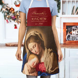 Madonna & Child Traditional Religious Christmas Apron<br><div class="desc">This traditional, red and gold kitchen apron features a beautiful painting of the Madonna and Child by artist Giovanni Battista SAlvi and can be customised with the wearer's name. It would be perfect as a gift to someone of the Catholic faith or another Christian denomination or as a special gift...</div>